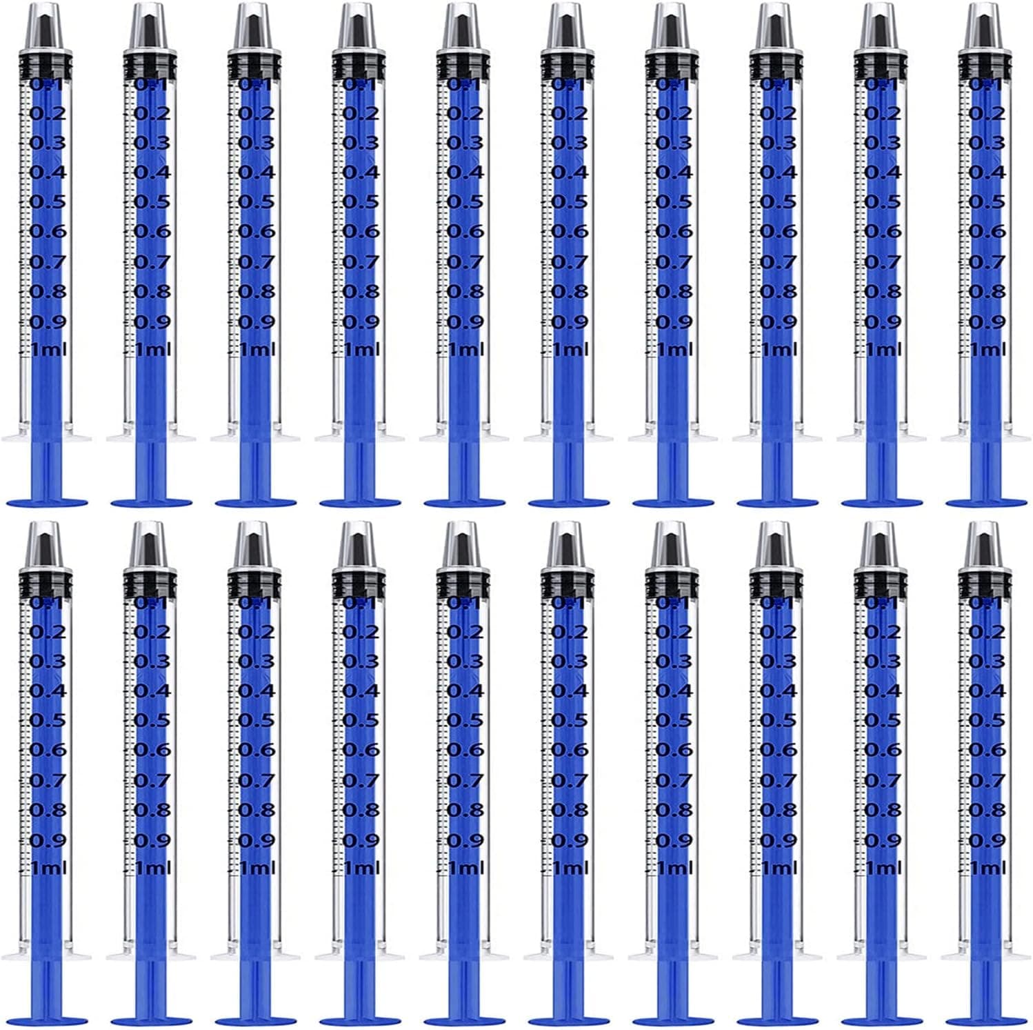 Blue 50 Pcs 1ml 1cc Plastic Syringe No Needle Syringe for Pets Oral, Refilling, Oil or Glue Applicator, Measuring or Transfering Tiny Amount of Liquids, Without Cap