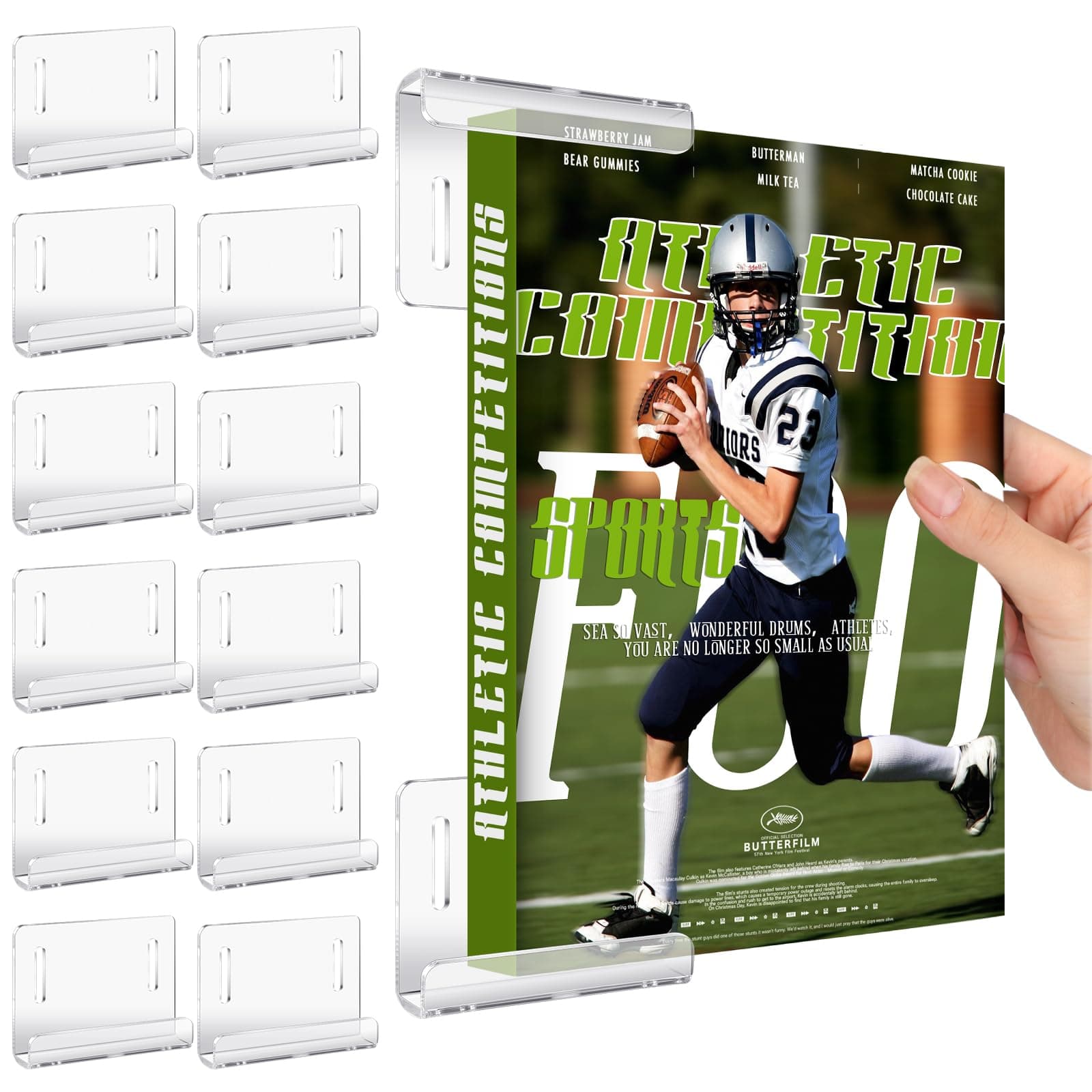 12 Pcs Acrylic Magazine Wall Display Comic Book Wall Mount Holder Clear Magazine Mount Display Shelves Kit Hanging Record Bookshelf Brochure Comic Book Storage Rack Picture