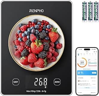 Kitchen Scale, Smart Food Scale with Nutritional Calculator, Food Weight Scale Grams and Ounces, Digital Gram Scale for Cooking Baking Keto Marco Diet, Black Glass, 22lb/10kg