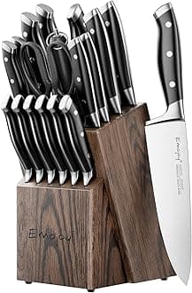 Knife Set, Emojoy 18-Piece Kitchen Knife Set with Block Wooden, Manual Sharpening for Chef Knife Set, German Stainless Steel