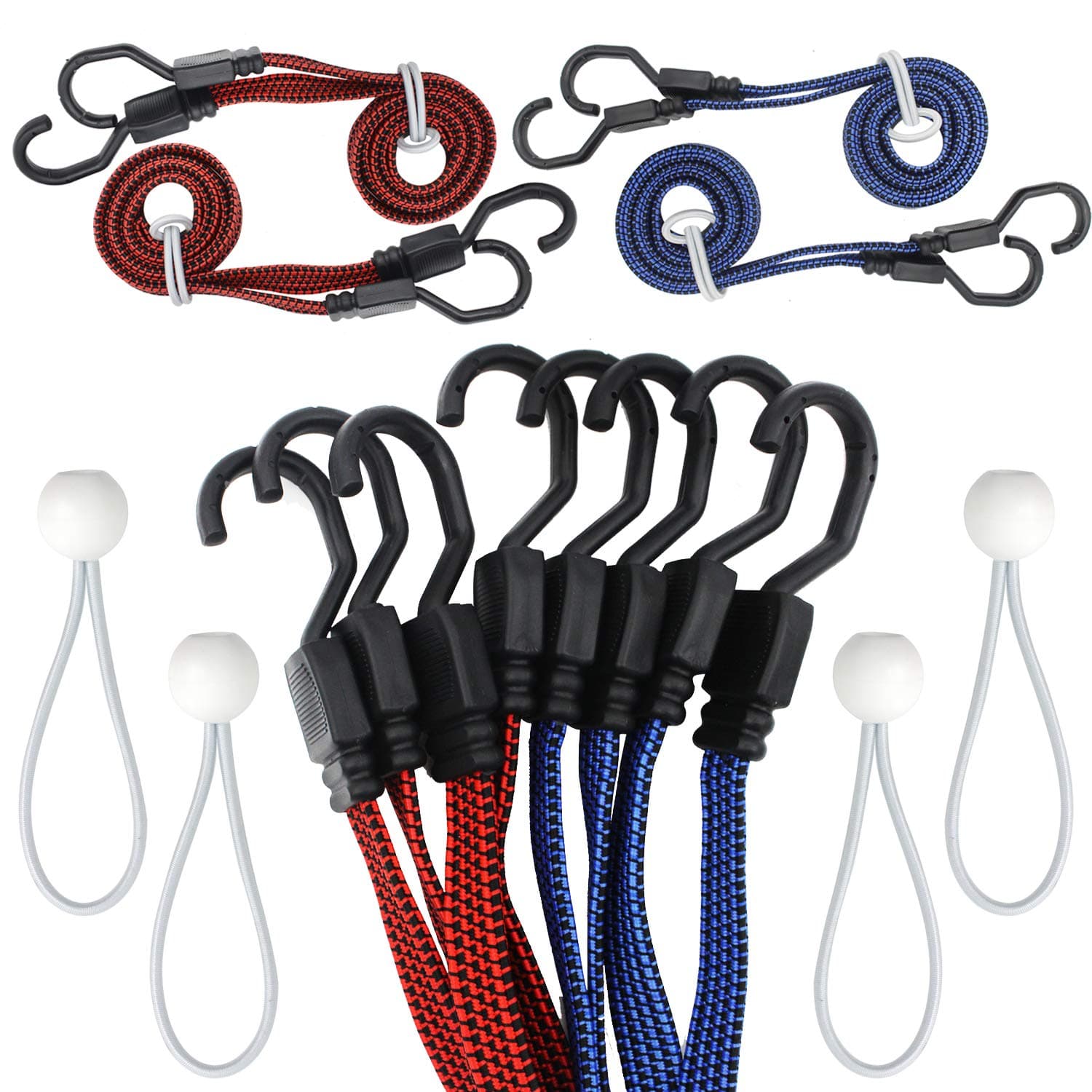 12 PCS Bungee 4 PCS Flat Bungee with 8 PCS Ball Bungees/Flat Bungee Strap (48'' 4PC)