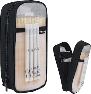 Fmeida Grid Mesh Pencil Case - Upgraded 4 Compartment Pencil Pouch, Clear Adult Pencil Bag Aesthetic Marker Pouch Stationary Bag Office Organizer for College Business Travel - Black&White