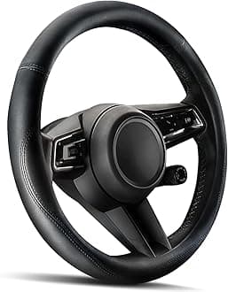 HOTOR Car Steering Wheel Cover - Universal Car Accessory for Diverse Cars, Durable Leather Cover with Anti-Slip Lining, for Steering Wheel with a Diameter of 14.5"-15",Black