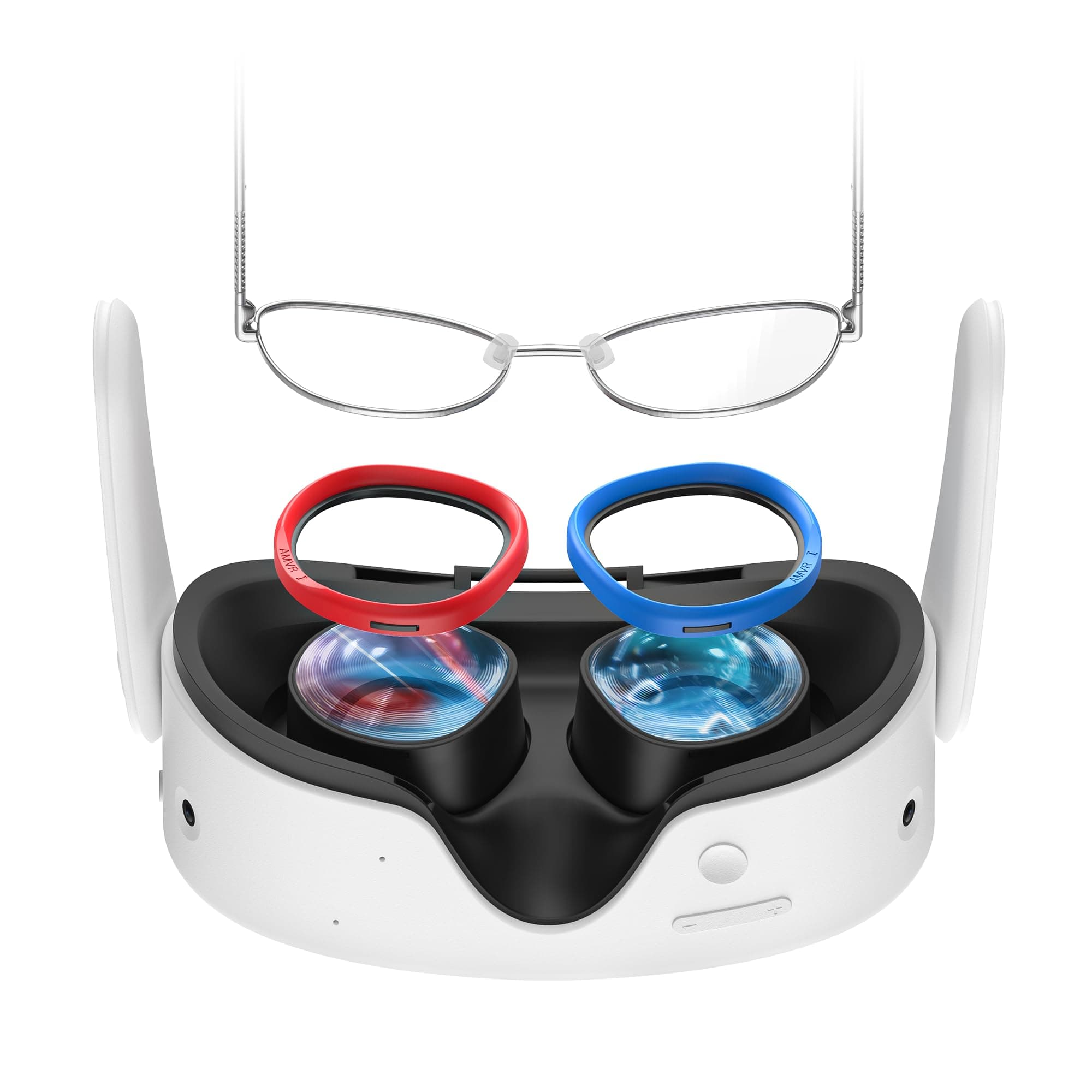 Glasses Spacer Compatible with Quest 3s/Quest 2/Quest 1/Rift S/Go, Lens Protector Accessories Myopia Glasses from Scratching VR Headset Lens (Black + Red&Blue)(NOT FOR Q3)