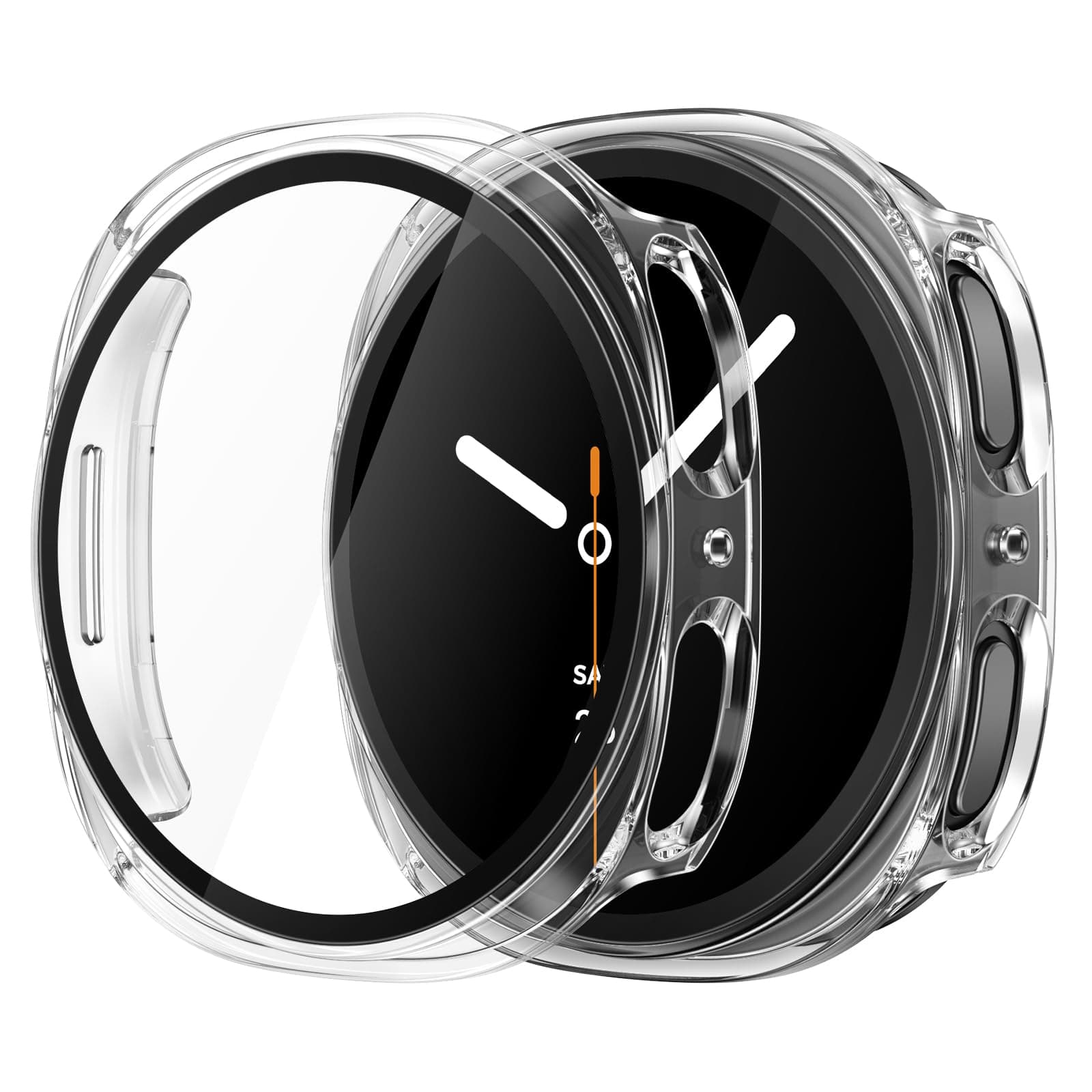 Misxi 2-Pack Hard PC Case with Tempered Glass Screen Protector for Samsung Galaxy Watch 8 44mm, Overall Protection Anti-Slip Scratch-Resistant Cover for Galaxy Watch8, Transparent