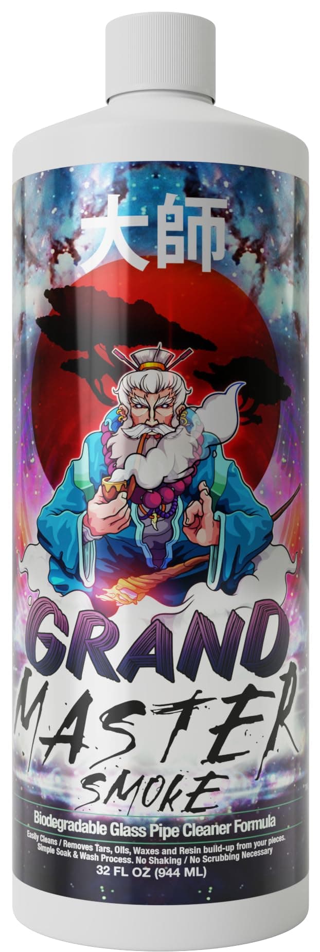 GRAND MASTER SMOKE 32oz Soak & Wash Glass Pipe Cleaner - Cleanse, Deodorize, Restore - No Shaking/No Scrubbing