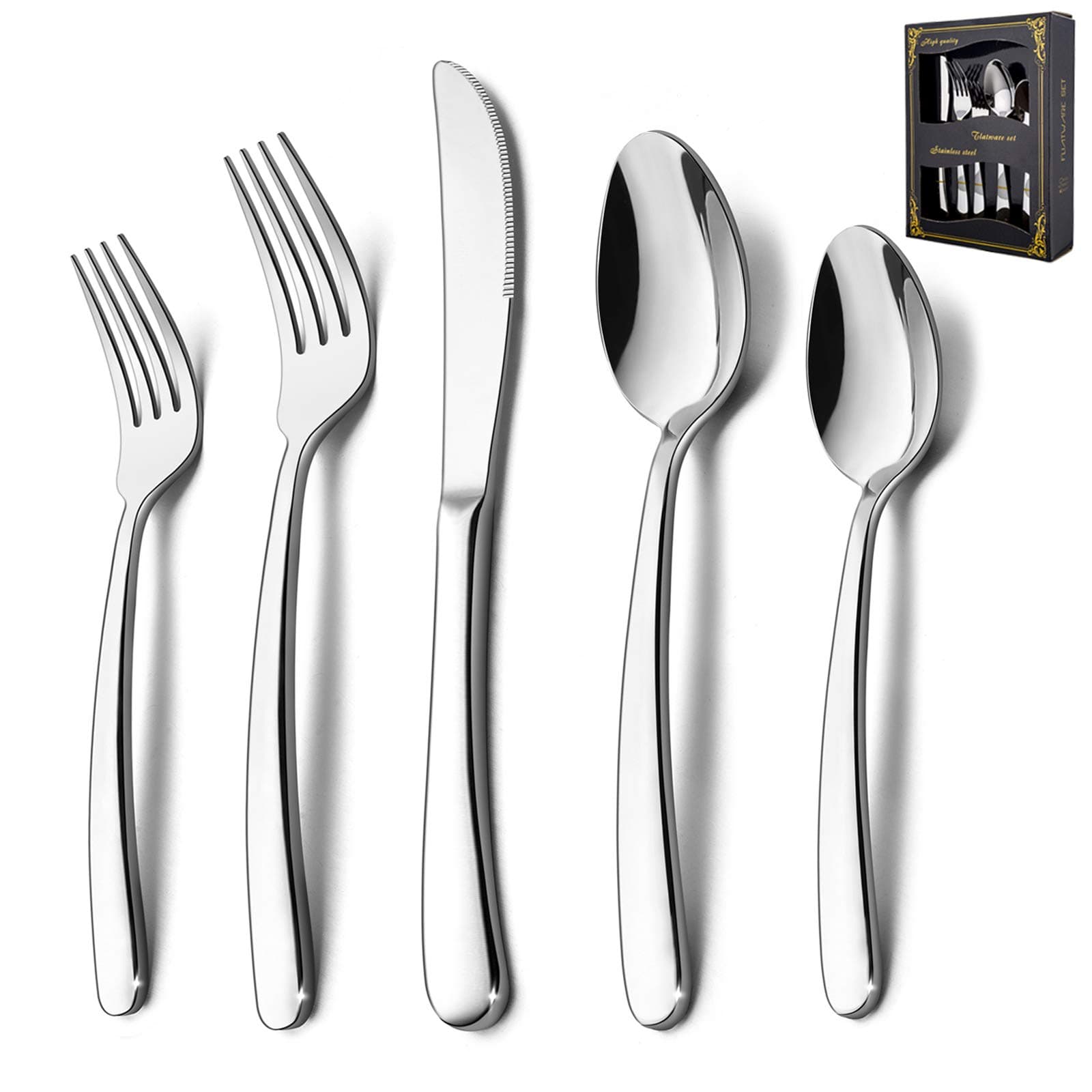 HaWare Heavy Duty Silverware Set, 60-Piece Stainless Steel Flatware Cutlery for 12, Modern & Elegant Design Includes Knives/Forks/Spoons, Mirror Polished and Dishwasher Safe