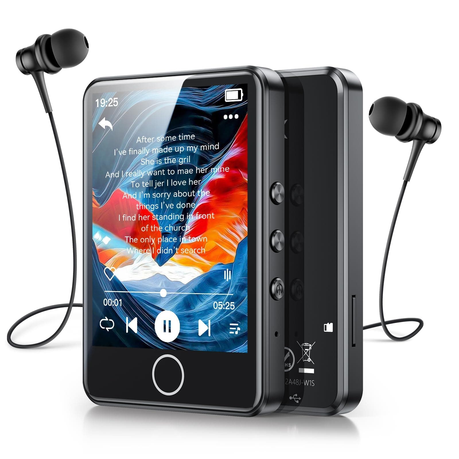 AGPTEK 64GB MP3 Player with Bluetooth 5.3, 2.8" Full Touch Screen MP3 Music Player with Speaker, FM Radio, Voice Recorder, E-Book, Line-in Recording