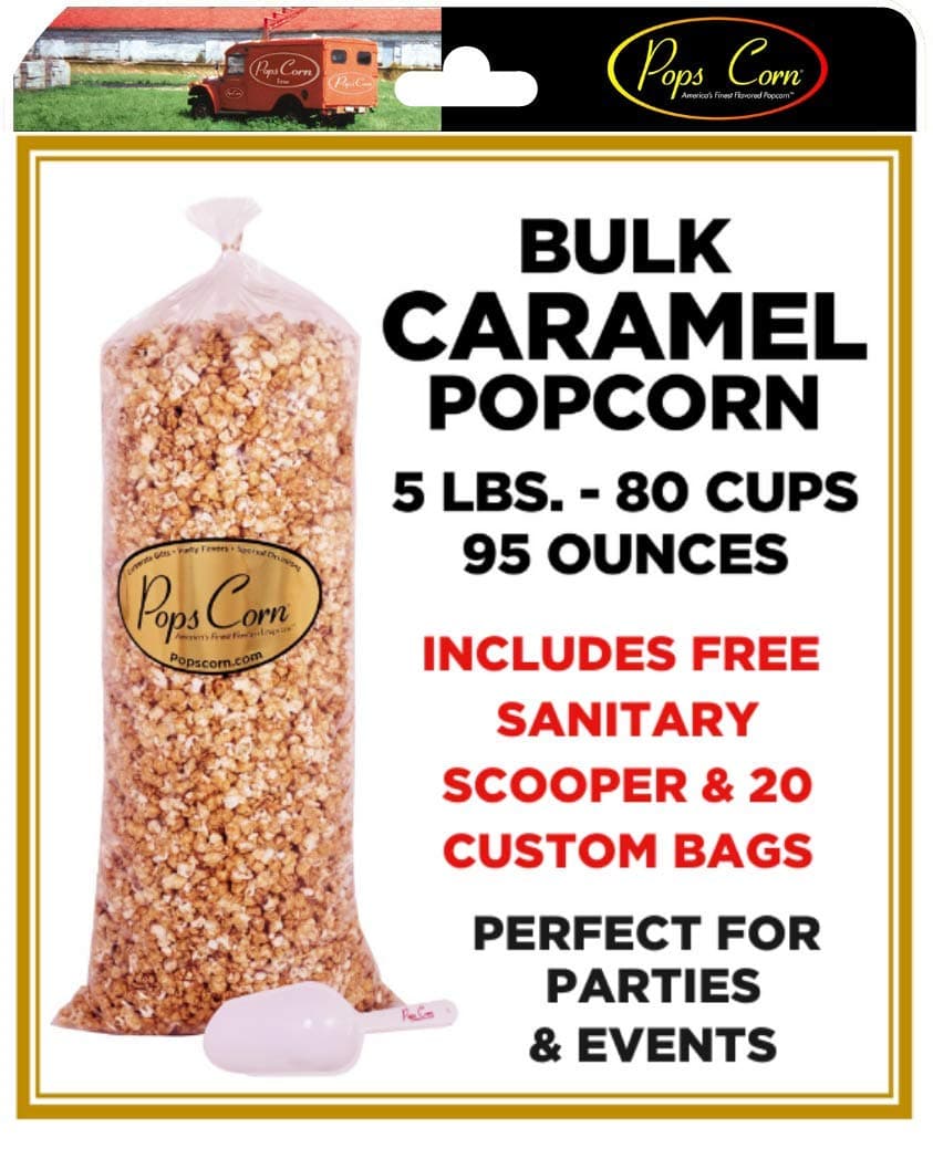 Pops Corn CARAMEL BULK- Gourmet - 5 lbs-80 CUPS-95 OZ- FREE SANITARY SCOOPER!!