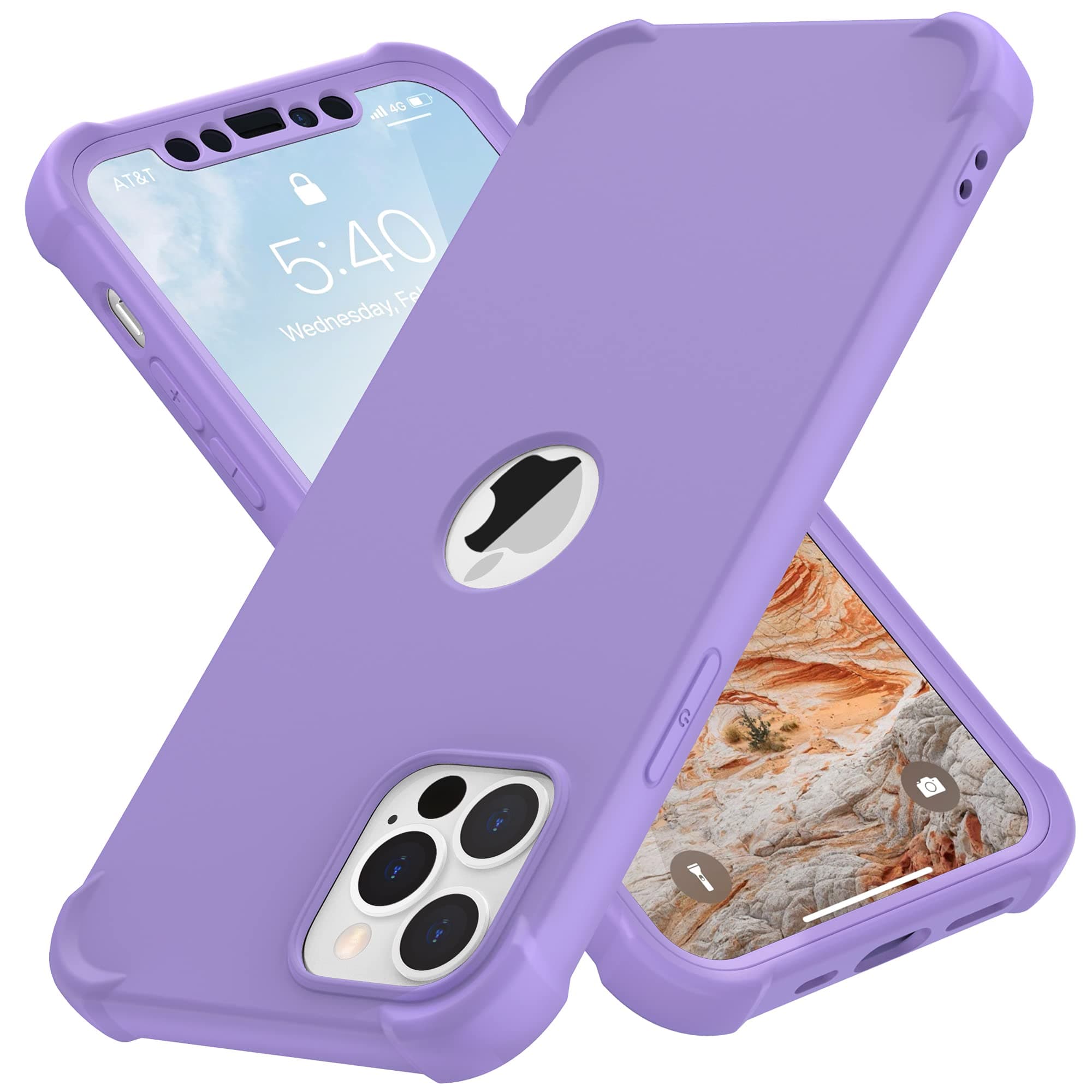 ORETech Compatible with iPhone 12 Pro Max Case, with [2 x Tempered Glass Screen Protector] 360 Heavy Duty Shockproof Thin Hard PC Silicone Rubber Bumper Cover for iPhone 12 Pro Max 6.7 inch - Purple