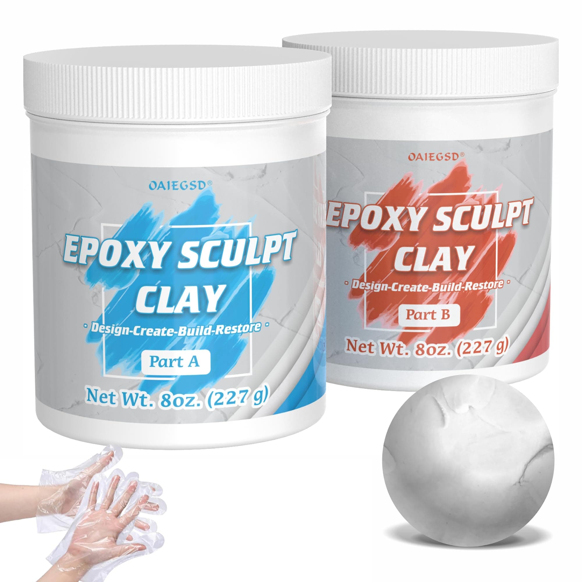 1 Pound White Epoxy Putty Sculpt Clay, 2 Part (A & B) Modeling Compound for Sculpting, Modeling, Building, Repairing, Self-Hardening Epoxy Clay Easily Repairs Metal, Wood, Tile, Ceramics, Plastic