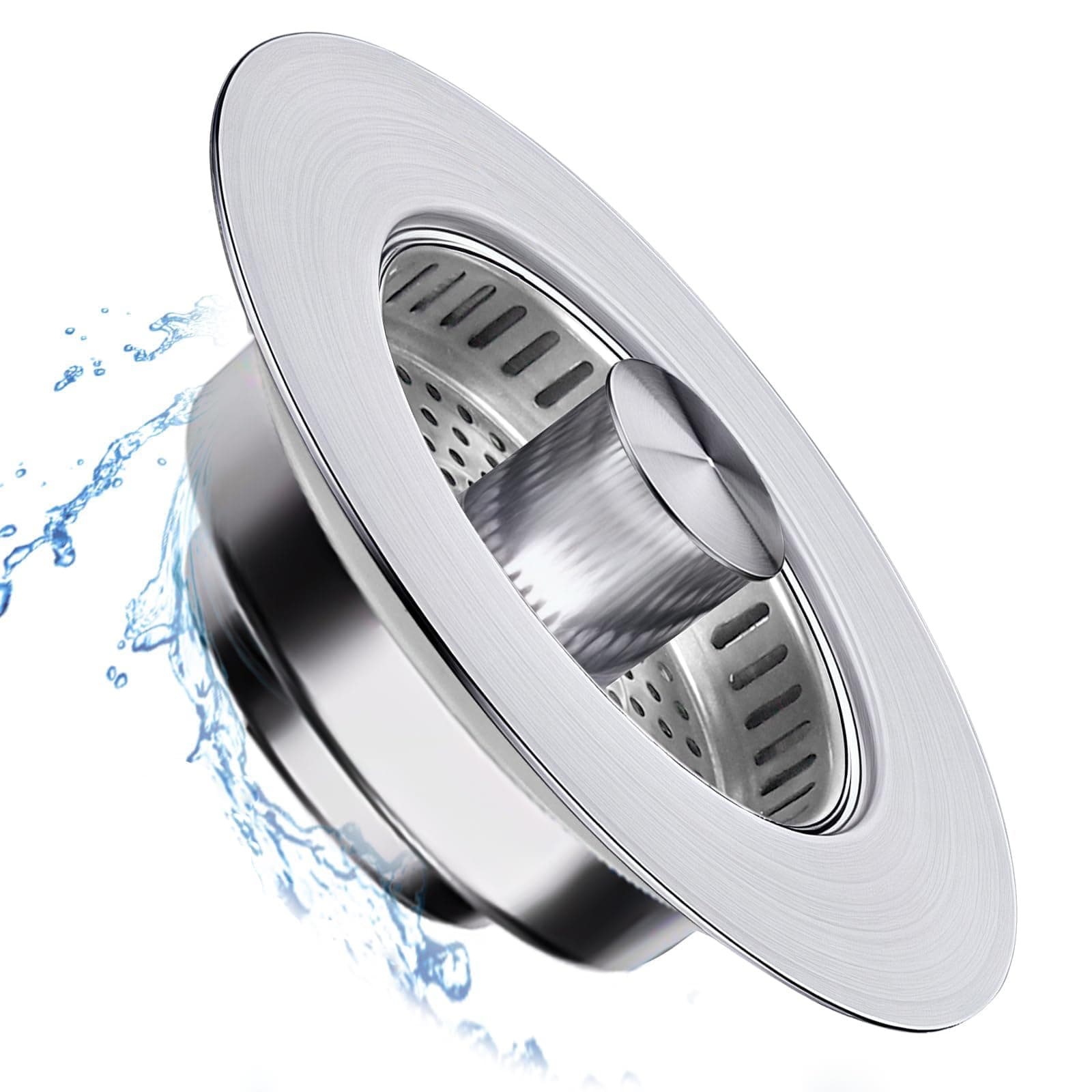 Universal Kitchen Sink Drain Strainer 3 in 1 【 304 Stainless Steel & Brass Material】 Pop Up Kitchen Sink Stopper with Metal Basket Strainer,Sink Strainer Stopper for US Standard 3 1/2" Kitchen Drain