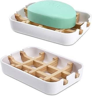 Bamboo Wooden Soap Dishes for Bathroom Bar Soap Holder Shower Soap Holder Sink Deck Bathtub Shower Tray (One Pieces White)
