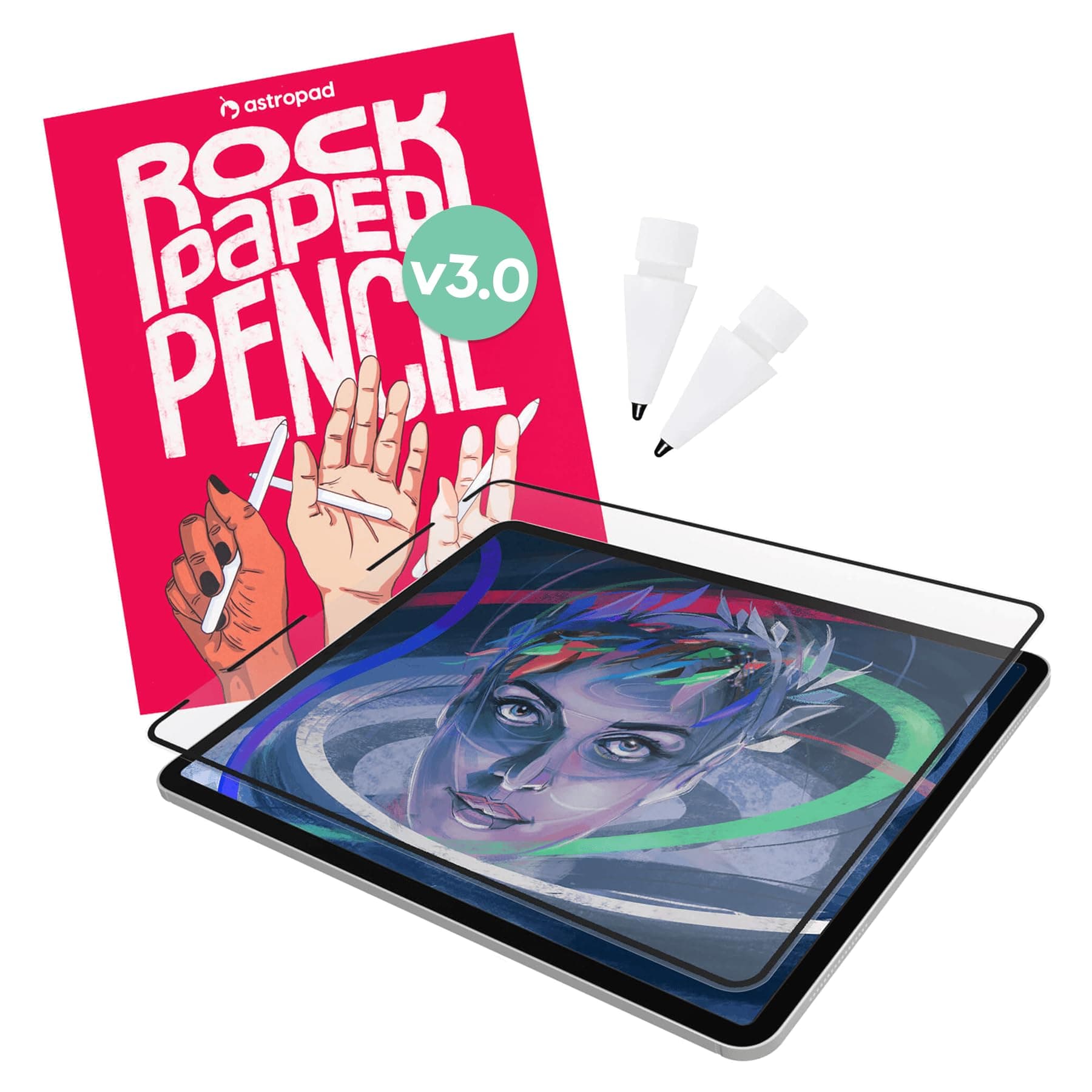 Astropad Rock Paper Pencil v3.0 – 2025 Version - Paper Screen Protector for iPad Pro 13-inch (M4, 2024) and iPad Air 13-inch (M2, 2024) & (M3, 2025) + Apple Pencil Tips Replacement 2 Pack – Compatible