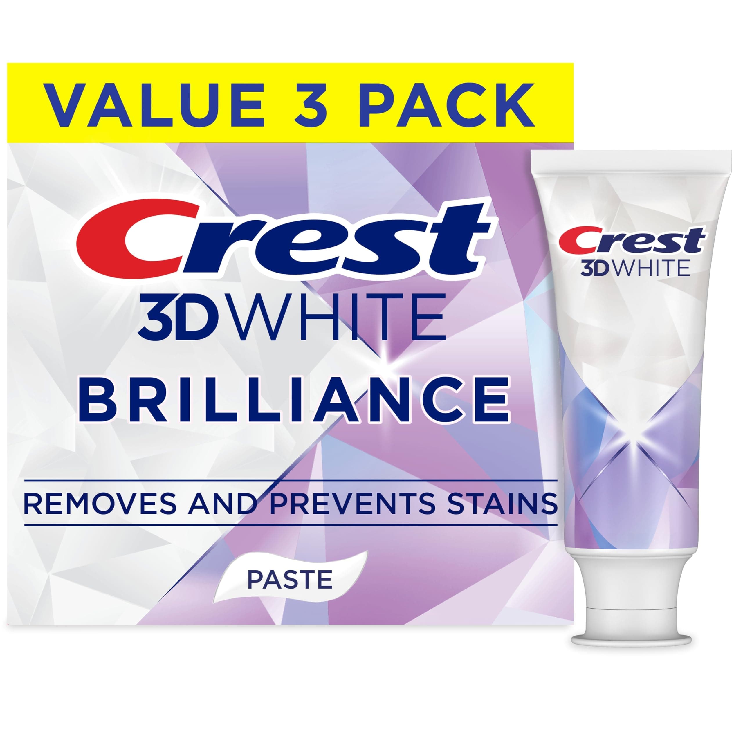 3D White Brilliance Bright Mint Teeth Whitening Toothpaste, 4.3 oz Pack of 3, 100% More Surface Stain Removal, 24 Hour Active Stain Prevention, Whiter Teeth in 3 Days