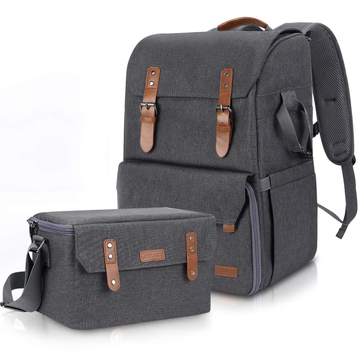 Endurax Waterproof Camera Backpack Vintage Camera Bag with Laptop Compartment for 15.6 Inch Laptop DSLR Camera 3 Lenns and Tripod, Separated SLR Camera Shoulder Bag Included