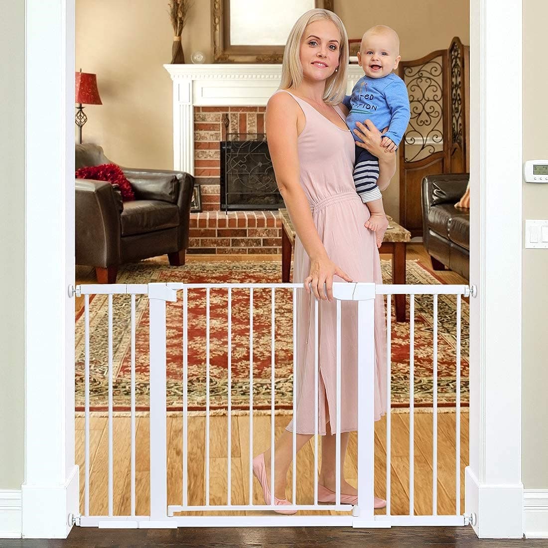 Auto Close Safety Baby Gate, Maximum Width is 143cm Including 10 20 30cm Extension Rack, Dog Gate for Stairs,Extra Wide Child Gate