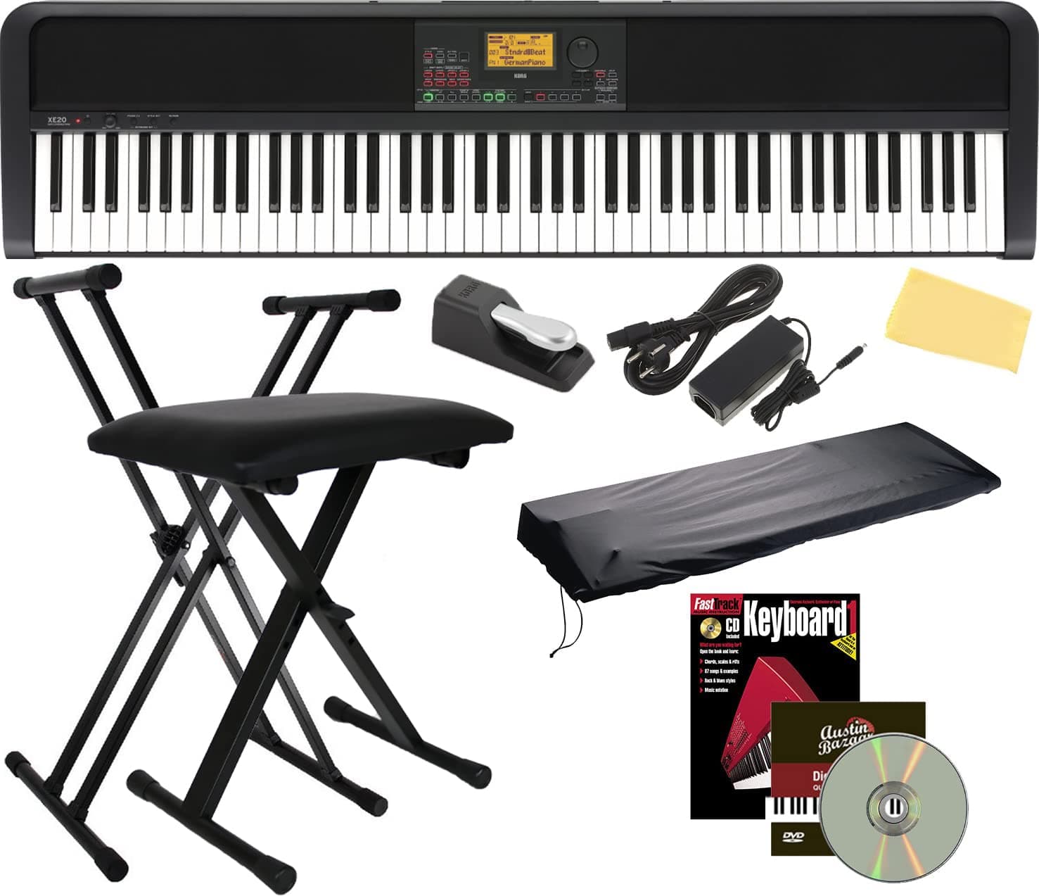 XE20 Digital Ensemble Piano Bundle with Adjustable Stand, Bench, Power Supply, Damper Pedal, Keyboard Cover, Instructional Book, Austin Bazaar Instructional DVD, and Polishing Cloth