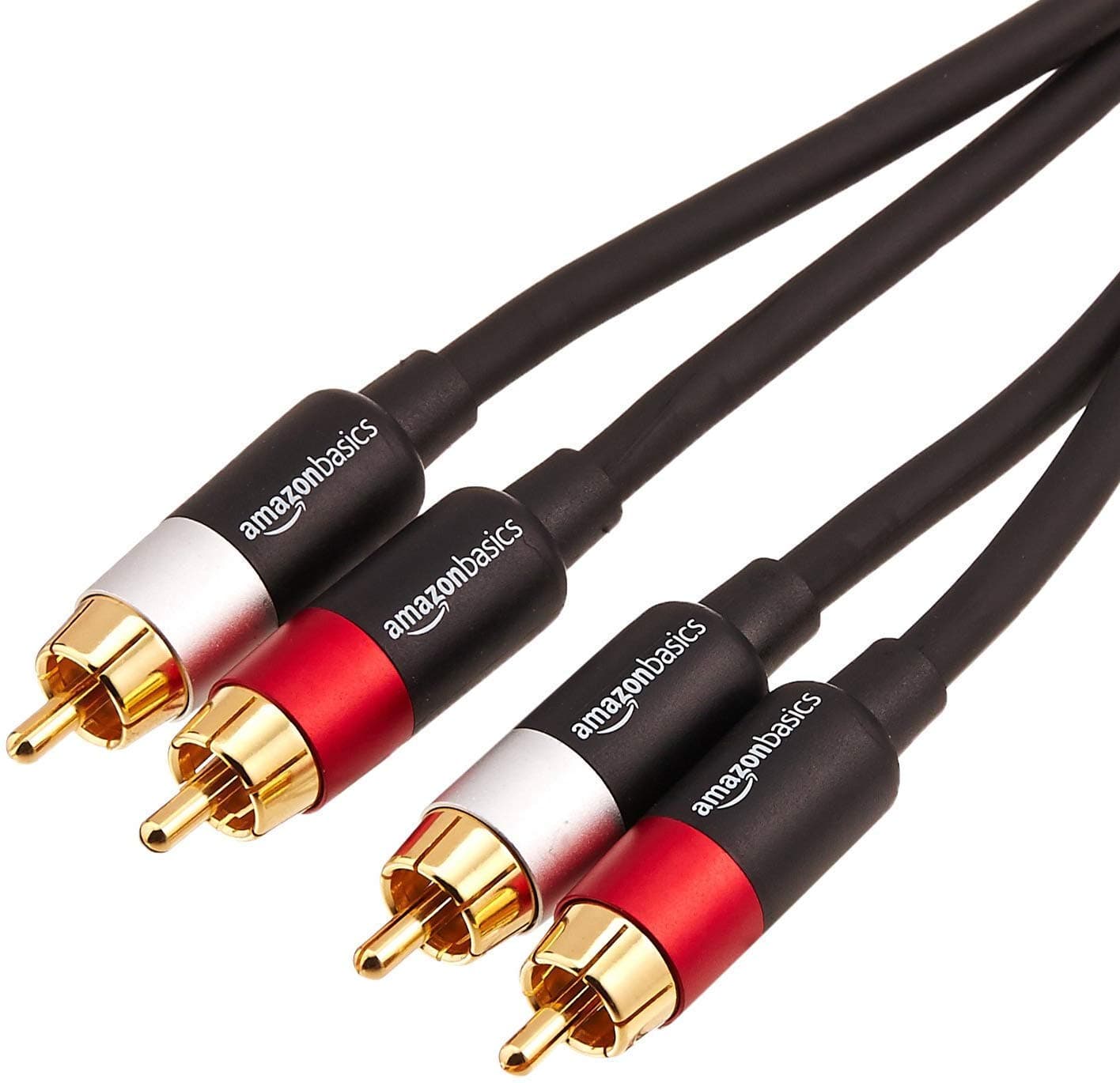 2 RCA Audio Cable for Amplifier,Active Speakers or Subwoofer with Gold-Plated Plugs, 1.22 m, Black