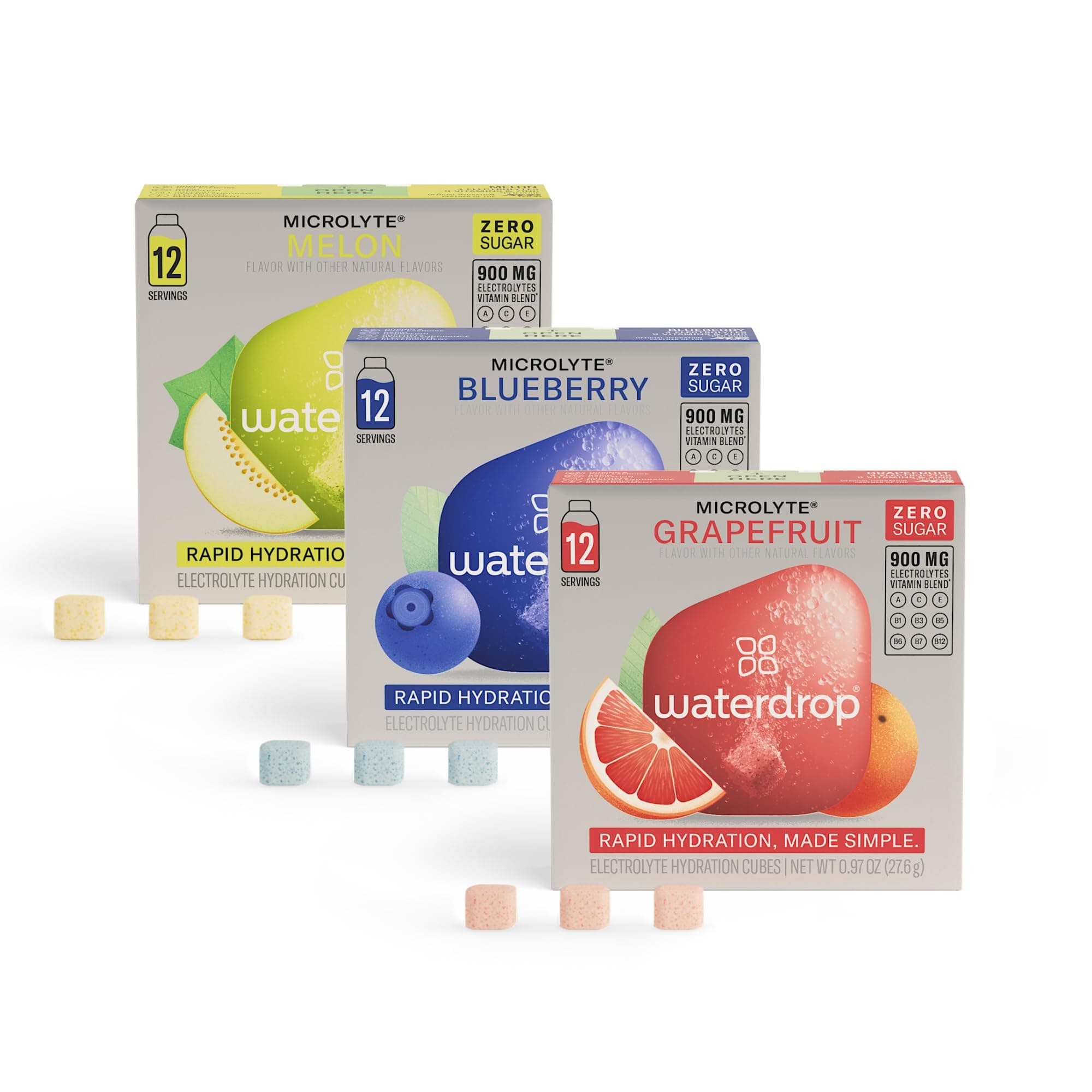 Waterdrop Microlyte Hydration Cubes, Variety Pack, Electrolyte Drink Mix with Zinc, Magnesium, Potassium, Calcium & 9 Vitamins, Zero Sugar, Low Calorie, Sports Drink with Electrolytes, 36 Count