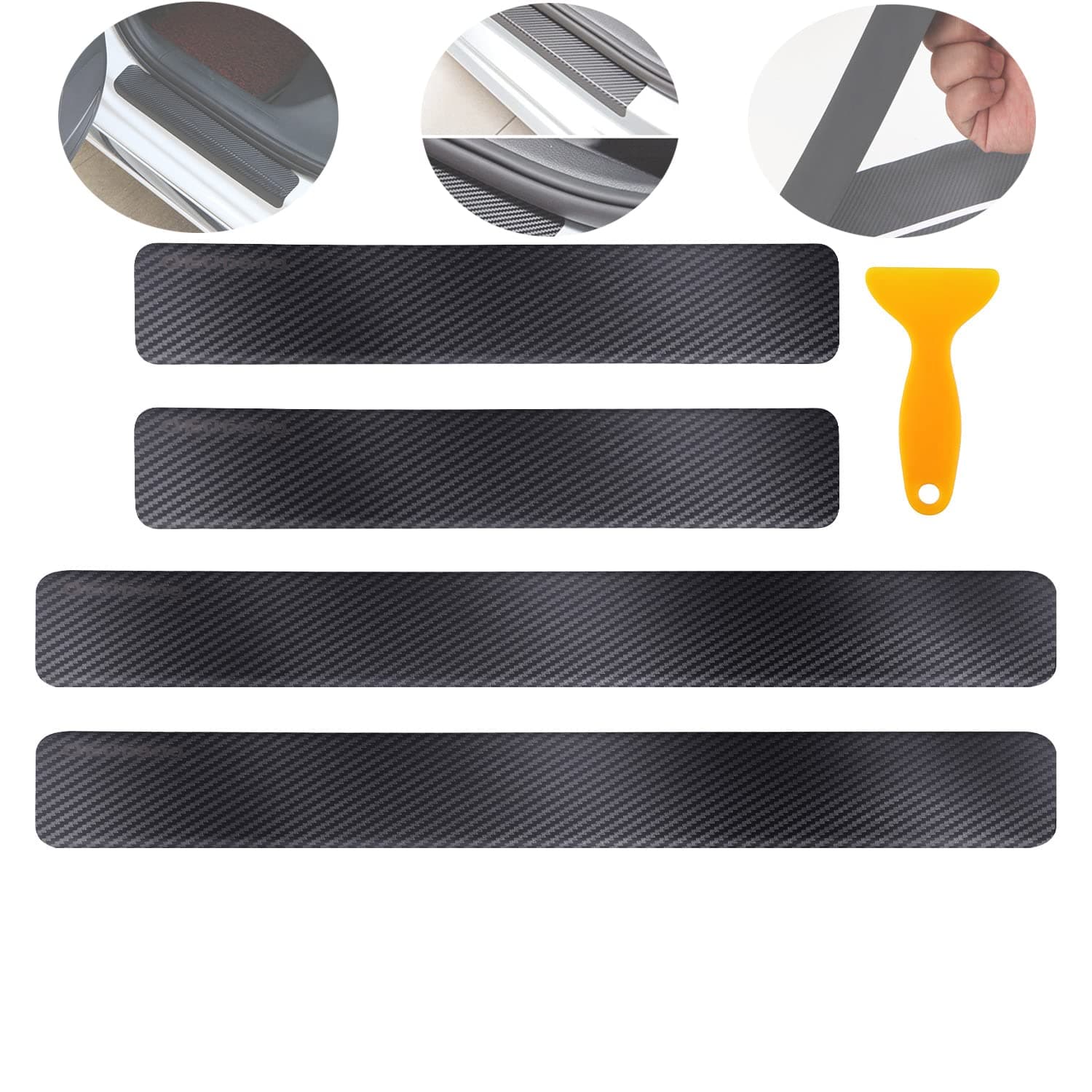 Car Door Sill Protector, 4pcs Anti-Scratch Edge Entry Guard Stickers Universal 3D Self-Adhesive Carbon Fiber Front Rear Sill Protector