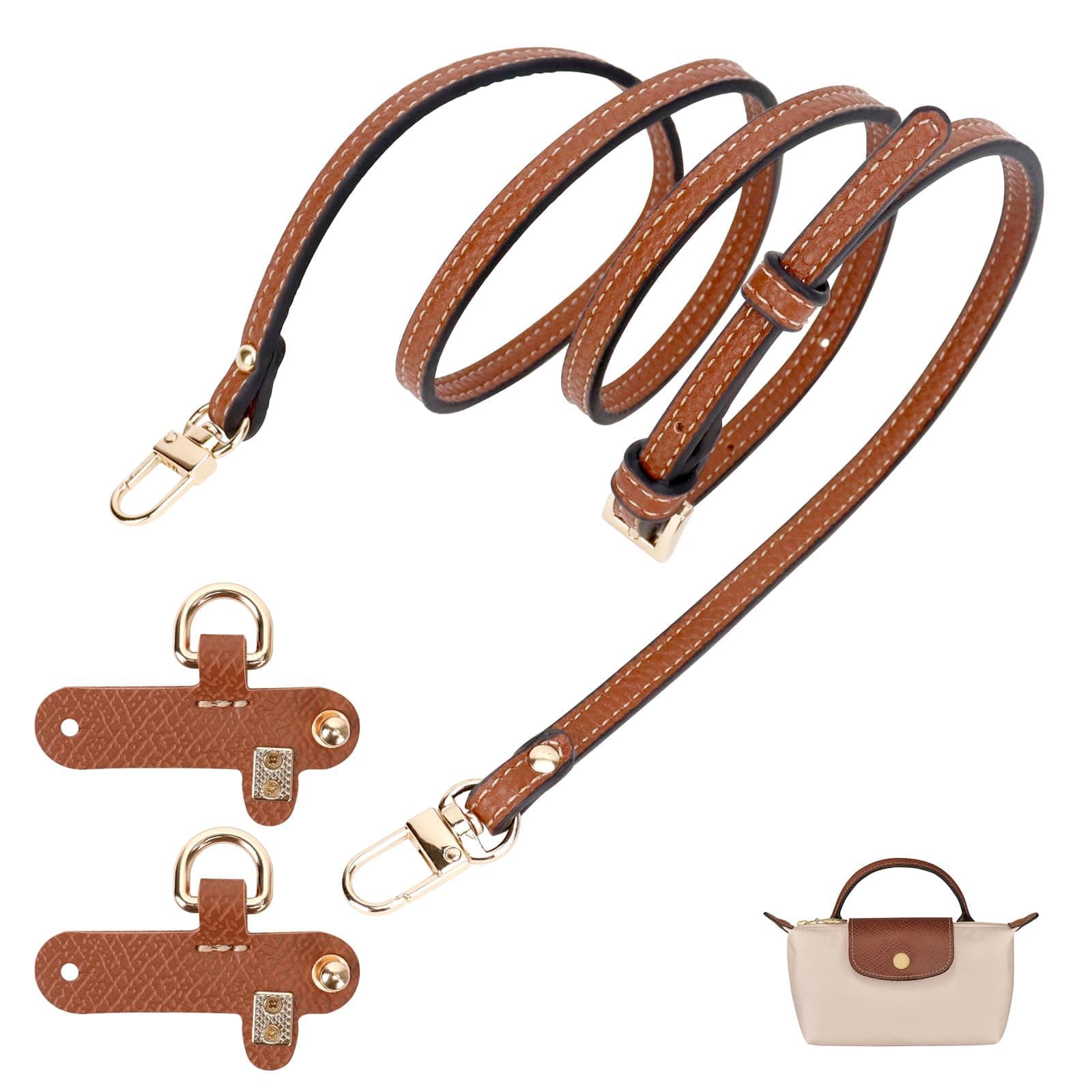 GADITIEK Longchamp Strap, Punch-Free, Adjustable Buckle Design for Longchamp Mini, Handbag Strap, Brown Leather