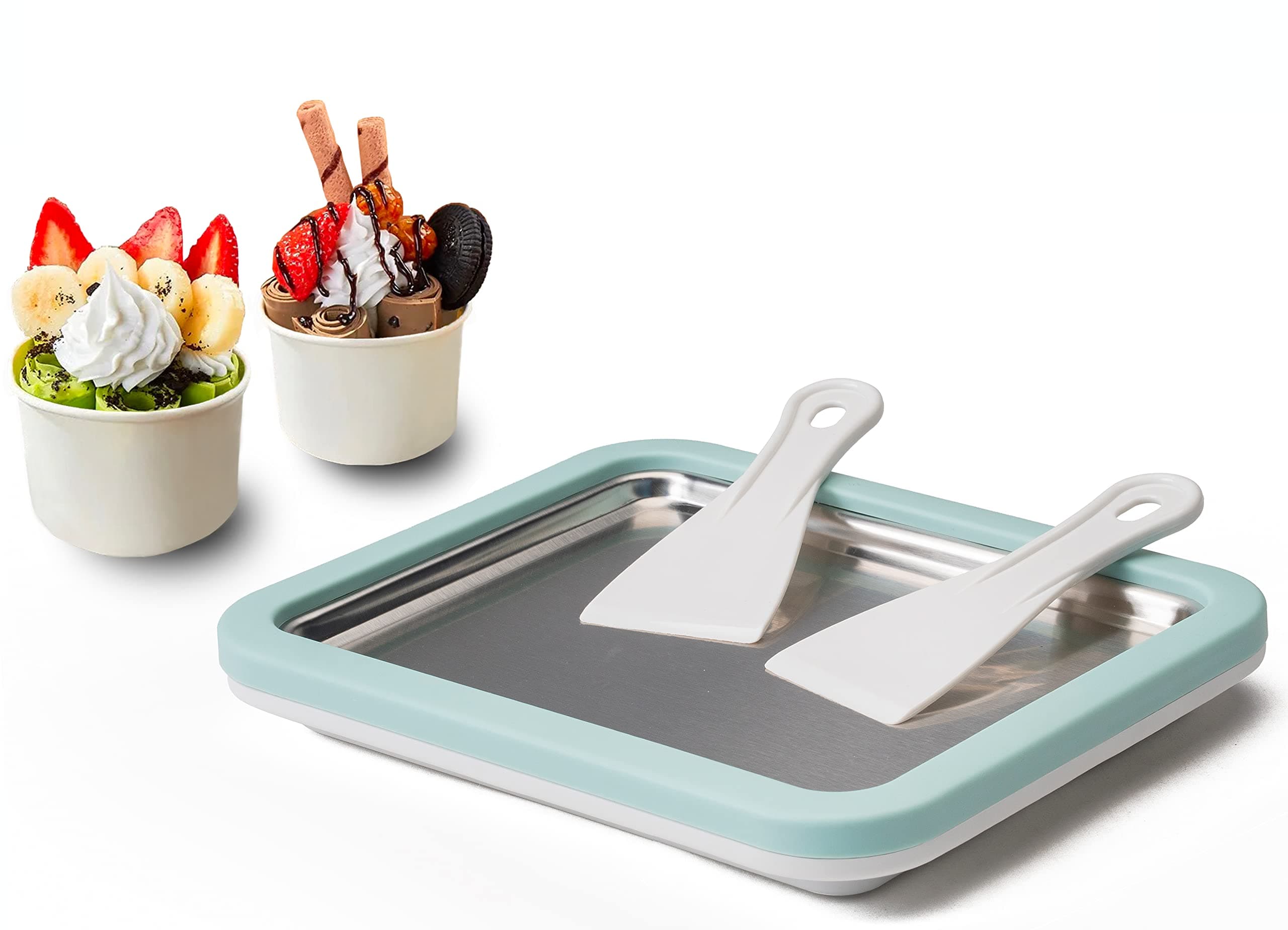 JoyMech Ice Cream Roll Maker Rolled Ice Cream Machine, Sweet Spot Pan, Instant Cold Plate, Ideal for Making Rolled Ice Cream Soft Serve Slushies Frozen Yogurt Sorbet and Gelatod (Aquamarine)