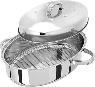 Judge Stainless Steel High Oval Roaster with Lid, 32 x 22 x15 cm, Thermic Base, Oven Safe, Dishwasher Safe