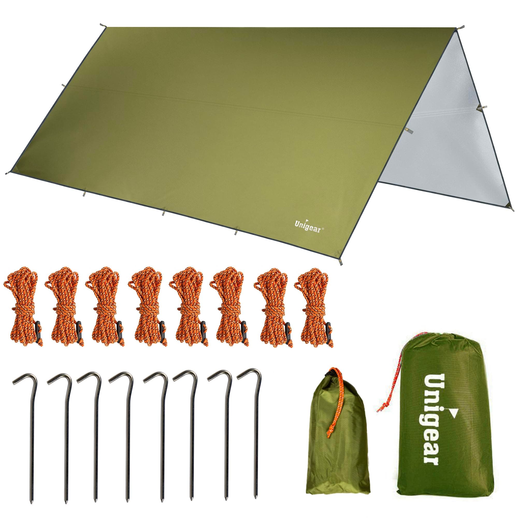 Hammock Rain Fly, 16.5/14.4/13.1/9.8ft Camping Tarp, UV Protection & Waterproof & Lightweight for Camping, Backpacking and Outdoor Adventure (Green, 14.4 * 14.4ft)