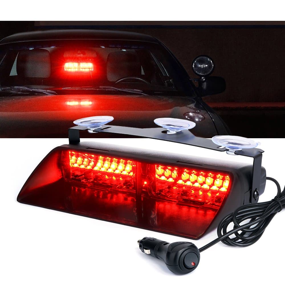 Xprite Red LED Emergency Dash Strobe Light, Interior Windshield Safety Warning Firefighter Lights w/Suction Cups, 12V Windshield Visor Light Bar for Police Ambulance EMS Patrol Vehicles Fire Trucks