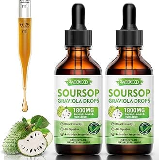 Soursop Graviola Liquid Drops 1800mg for Cell Support & Regeneration, Immune Boost, Relax, Liver and Zzz, Soursop Bitters Liquid, Herbal Goodness, Vegan, Sugar Free, Apple Flavor, 4 Fl Oz