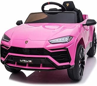 Electric Ride On Car for Kids, 12V Licenced Lamborghini Kids Electric Vehicles with Remote Control, AUX, Spring Suspension, Music, LED Lights, USB Port, Foot Pedal (Pink)