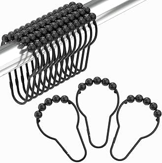 Amazer Black Shower Curtain Hooks, Decorative Shower Curtain Hooks, Shower Hooks for Shower Curtain Rust Proof Stainless Steel Shower Curtain Hooks Set of 12