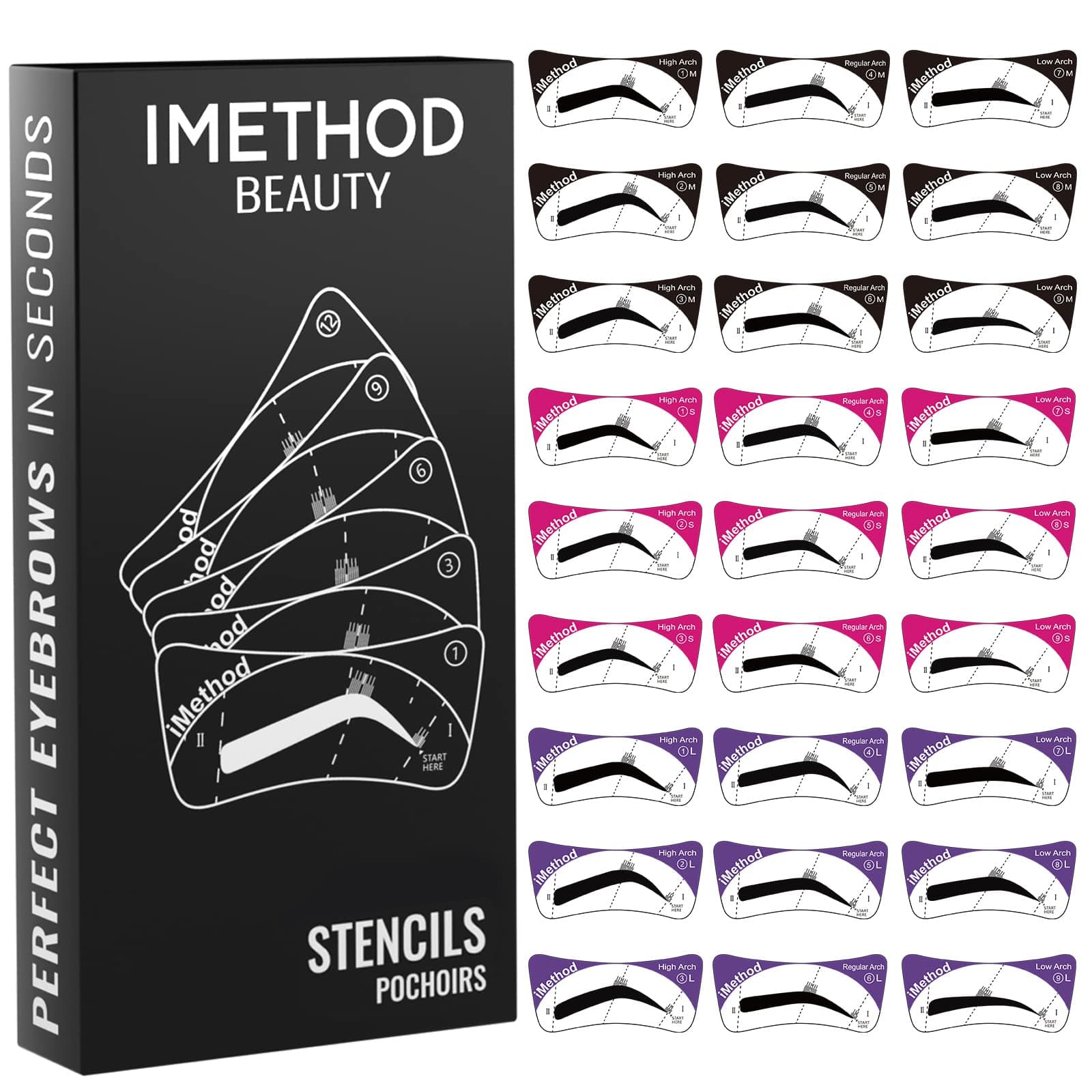 iMethod Eyebrow Stencils Eyebrows Shape Reusable - 27 Eyebrow Stencil Kit, Brow Stencils for Eyebrow Stamp, Eyebrow Shaping Kit, Eyebrow Stencil Kit for Beginners, Reusable & Flexible