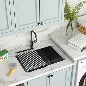Undermount Laundry Sink - Couoko 24"x18"x12"Black Stainless Steel Laundry Sink NANO PVD Gunmetal Black 16 Gauge Single Bowl Deep Utility Laundry Room Kitchen Sinks