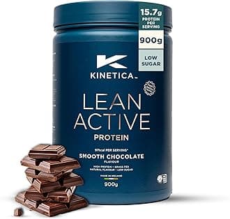 Kinetica Sports Lean Active Protein Powder - Smooth Chocolate Flavour | 16g Protein/Serve, 36 Servings/900g Pack | High in Fibre & Protein with Green Tea Extract | Low in Fat & Sugar | Easy Mixability