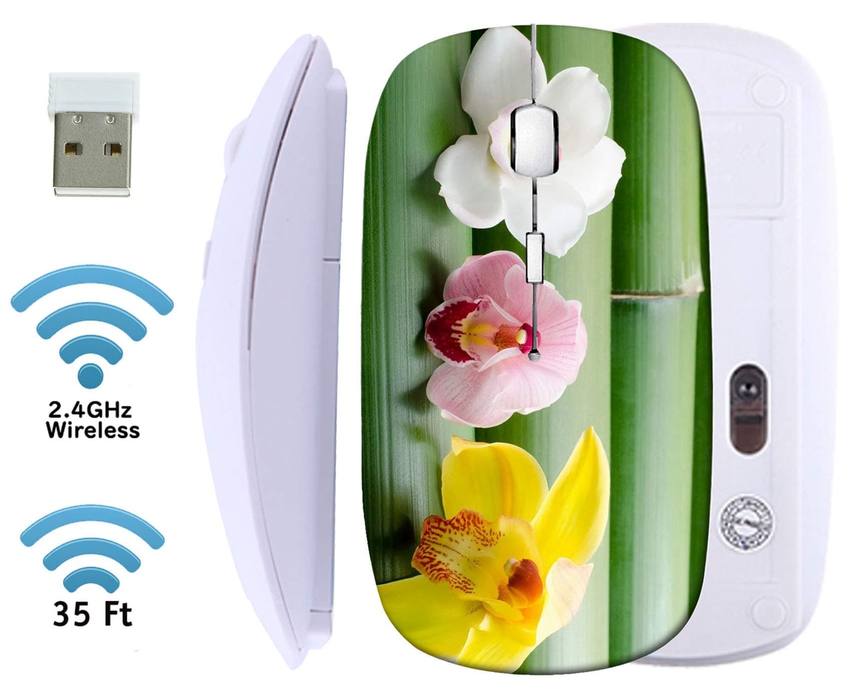 MSD Wireless Mouse 2.4G Travel Mice with USB Receiver, Noiseless and Silent Click with 1000 DPI for Notebook PC Laptop Computer MacBook White Base Image ID: 23606541 The Flower of Cymbidium 3 Color b
