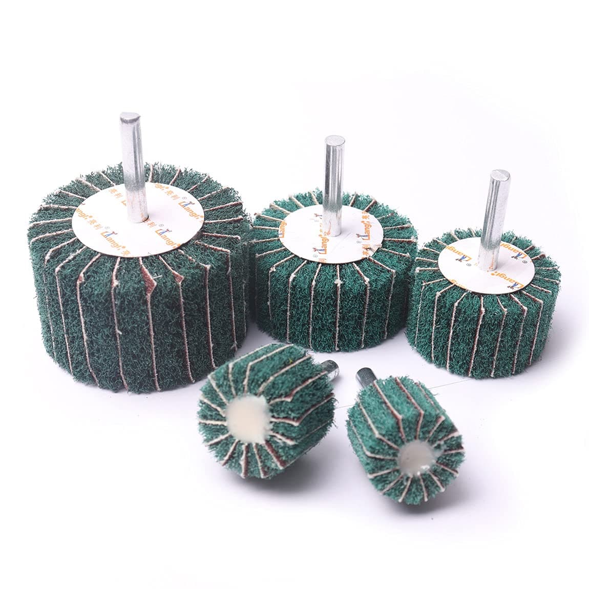 ATOPLEE 5pcs Mounted Interleaf Flap Wheels,120# Mounted Flap Wheels for Remove Rust and Weldding Burr Sanding Finishing 25mm,30mm,40mm,50mm,60mm