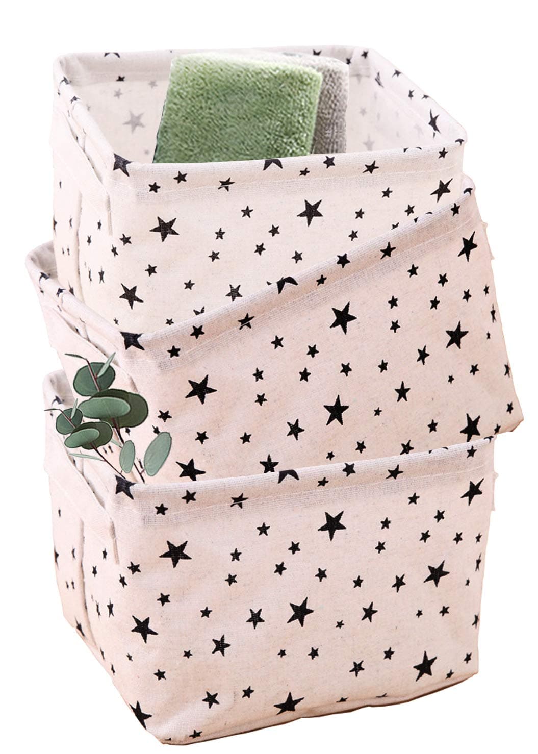 AARAINBOW3 Packs Storage Basket Bins Canvas Mini Storage Cubes Storage Basket for Makeup, Toys Liners, Books Storage Baskets with Handles for Shelves & Desks (3 Star)