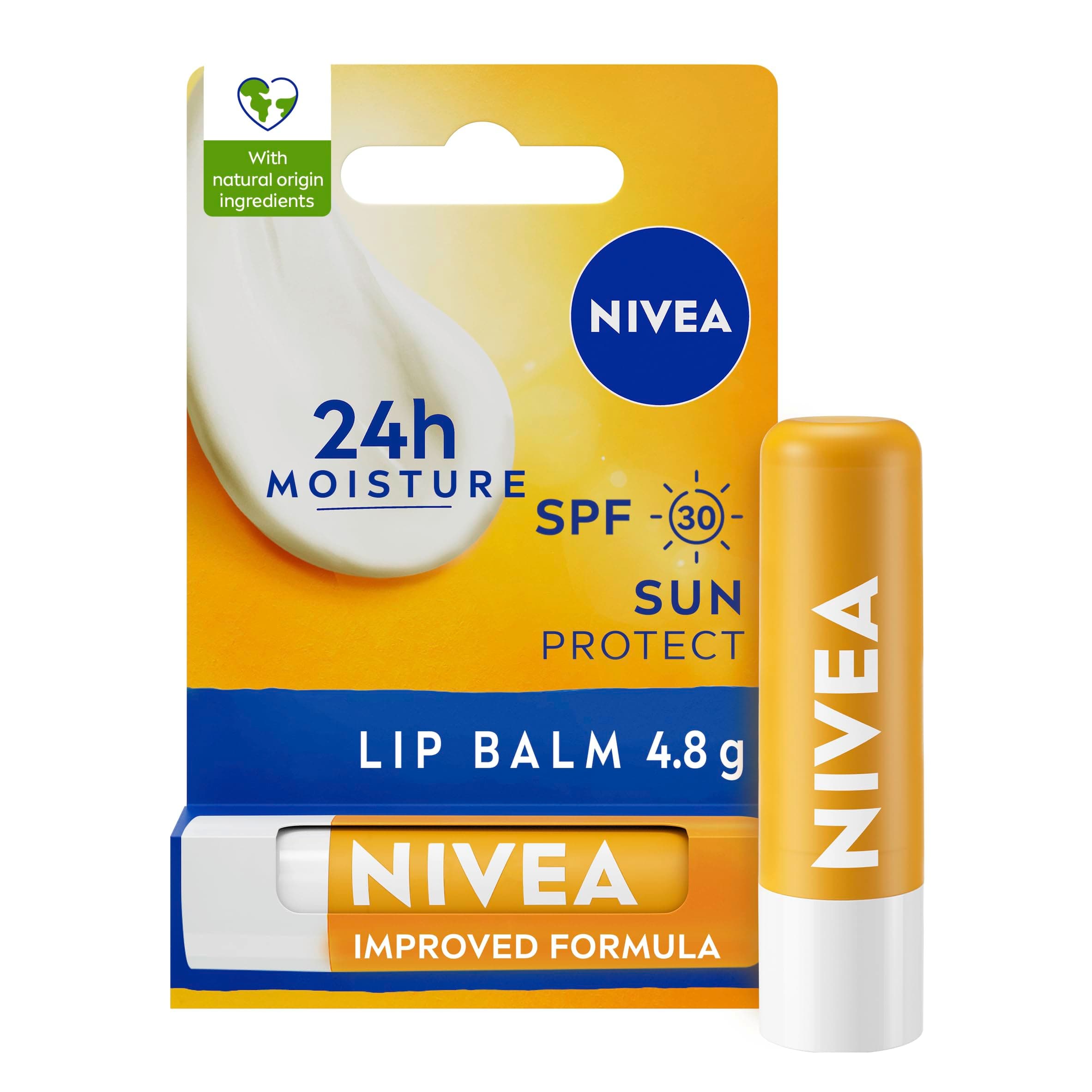 NIVEA SUN Protect Caring Lip Balm SPF50 (5.5ml), Factor 50 Lip Balm with Shea Butter, Protection Against UVA/UVB Rays with 24H Moisture, Lip Care, No White Cast