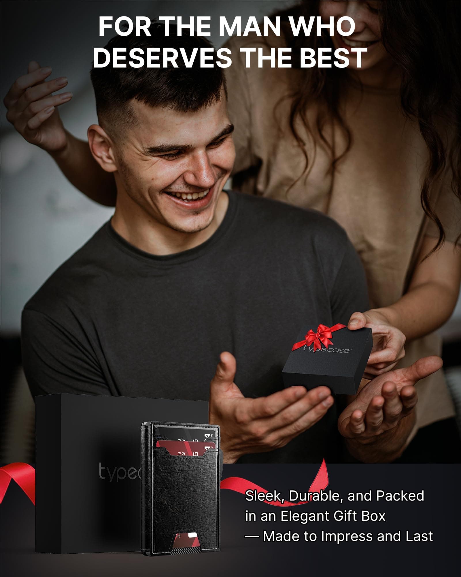 typecase Wallet for Men: Rfid-blocking with Money Clip Slim Leather Bifold ID Window Smart Pop Up Card Case Front Pocket Wallet with Gift Box, Alaska Black, Ultra-slim, Standard Wallet