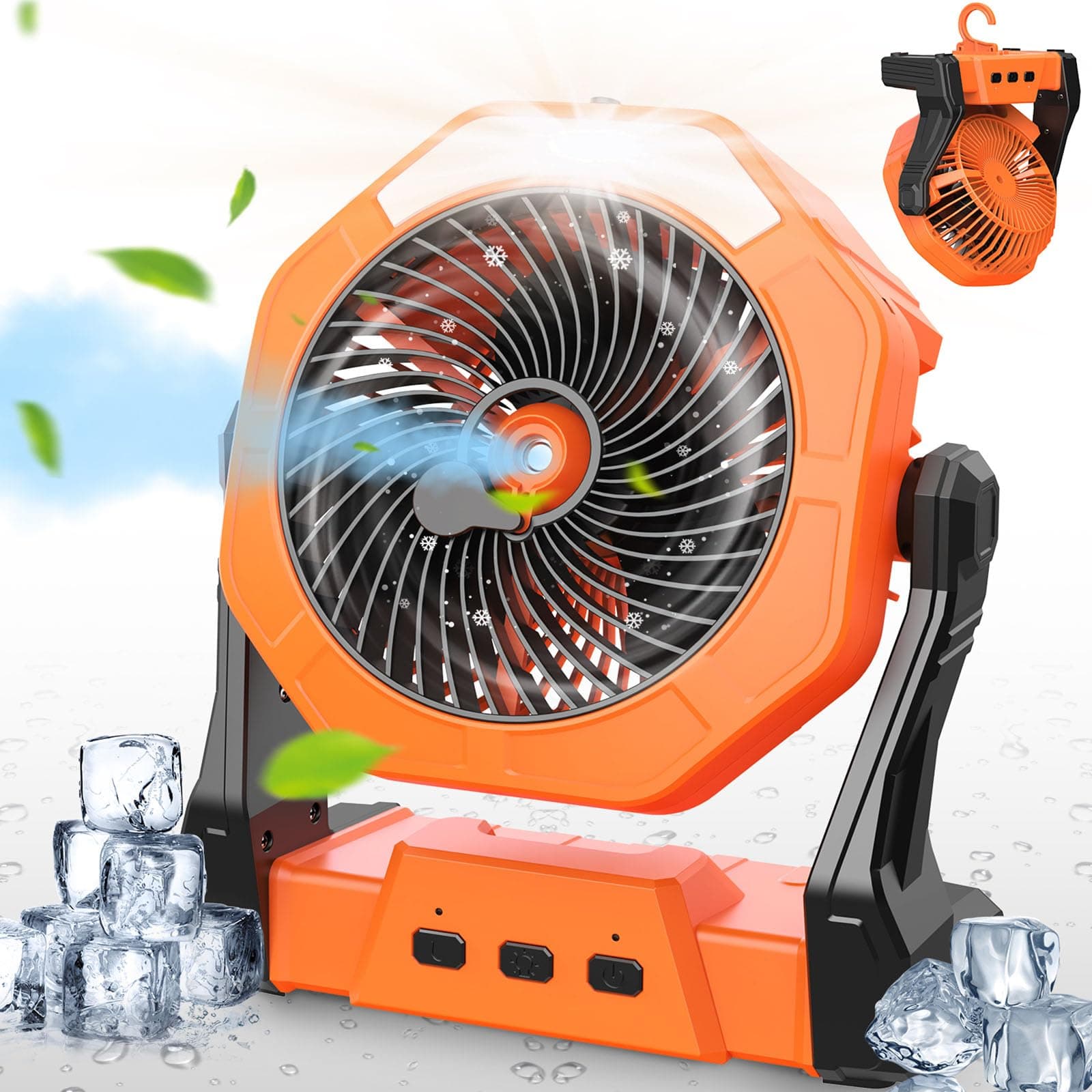 Ausic Portable Misting Camping Fans, [Max 35H Runtime] Outdoor Cooling Fan for Patios, 8 Inch Battery Operated Rechargeable Fans, Water Spray Fan with LED Light, Travel Beach Camp Essential