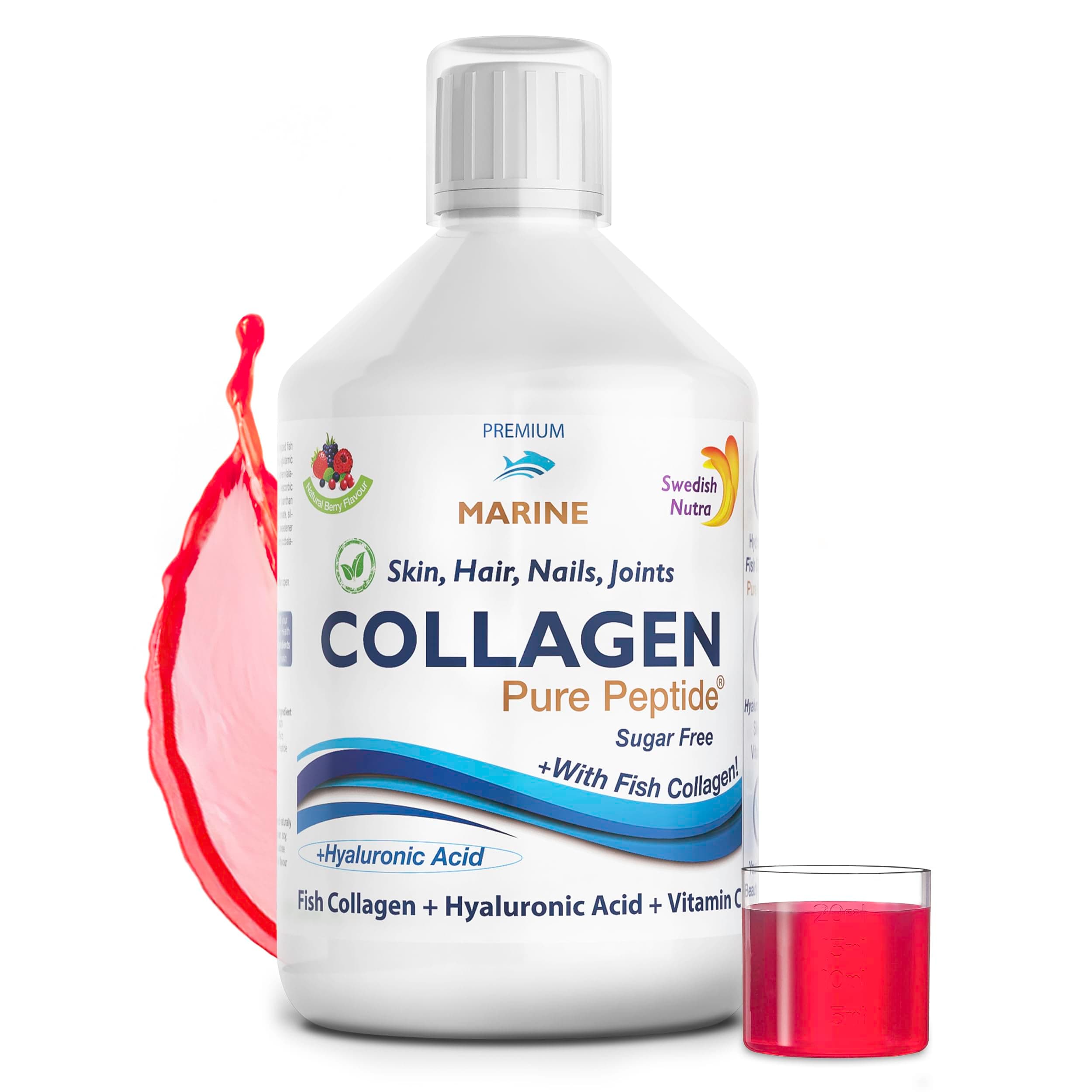 Hydrolyzed Marine Collagen Liquid Supplement - 500 ml, 20 Day Supply | Pure Peptide & Vitamins for Healthy Hair, Skin, Nails & Joints I 100% Natural Berry Flavour | for Men & Women