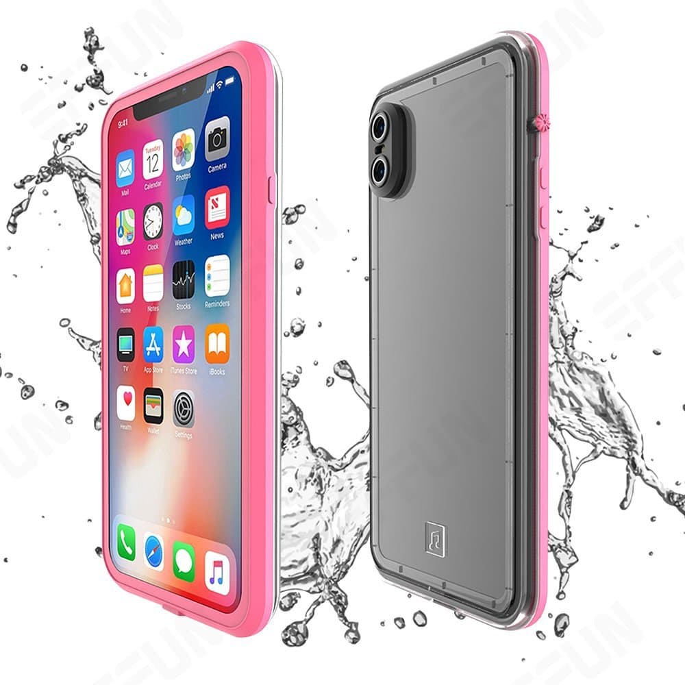 EFFUN iPhone X Waterproof Case, IP68 Certified Waterproof Shockproof Dirtproof Snowproof Case Fully Sealed Underwater Protective Cover with Built-in Screen Protector for iPhone X (5.8 inch) Pink