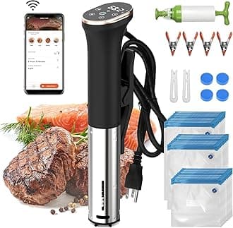 Karinear WIFI Sous Vide Kit Set with Extractor Pump Sealed Bag Clip with Temperature Time LED Stainless Steel Precision Cooker Immersion Circulator 1100W APP Comes with Recipes