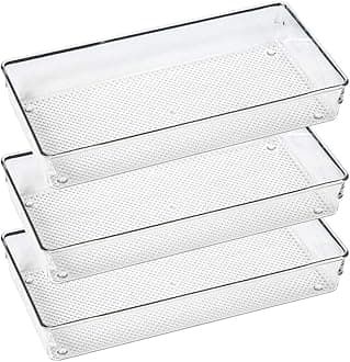 ihomecooker 3 Pack Large Clear Plastic Drawer Organizer Tray Cutlery Utensil Makeups Drawer Organizers 12" X 6"