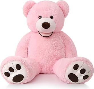 MorisMos Smile Giant Teddy Bear, 51inch Large Stuffed Bears with Big Footprints, Big Stuffed Animals Cuddly Plush Gifts for Girlfriends, Boyfriend, Pink