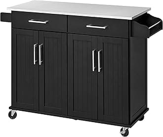 Kitchen Cart with Stainless Steel and Double Drawers and Cabinets