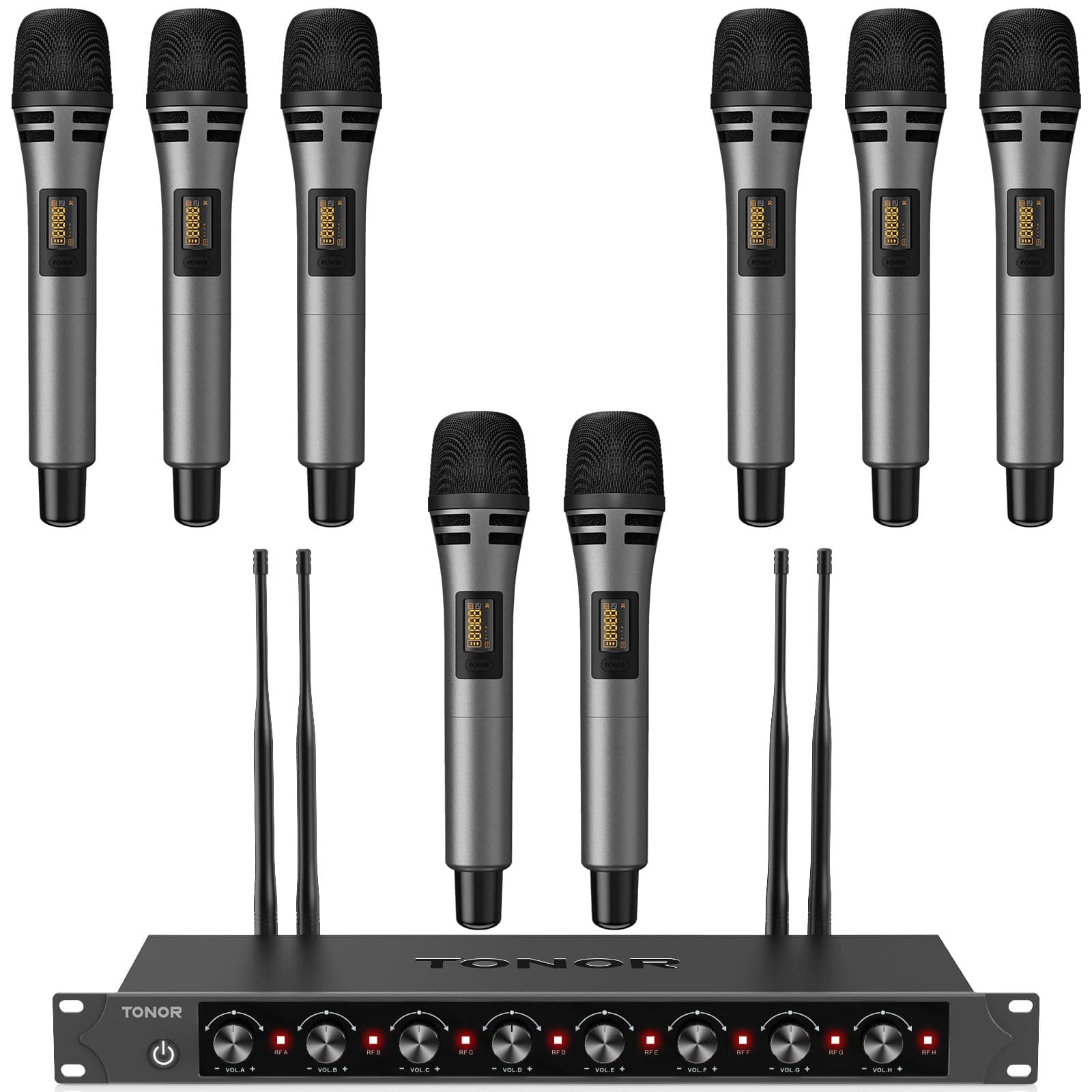 TONOR Wireless Microphones System with 8x12 Channels Cordless Handheld Microfono Inalambrico, 90 m/295FT UHF Range, Mics with Stable Signal, Quick Mute for Karaoke Singing Party Church Wedding