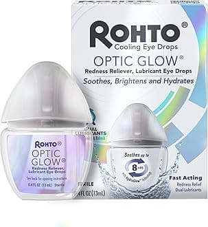 Rohto Optic Glow Whitening, Lubricant Eye Drops, Whitens, Brightens, and Hydrates Red Eyes, Fast-Acting Formula, Sterile Eye Drops, 0.4 fl oz Bottle
